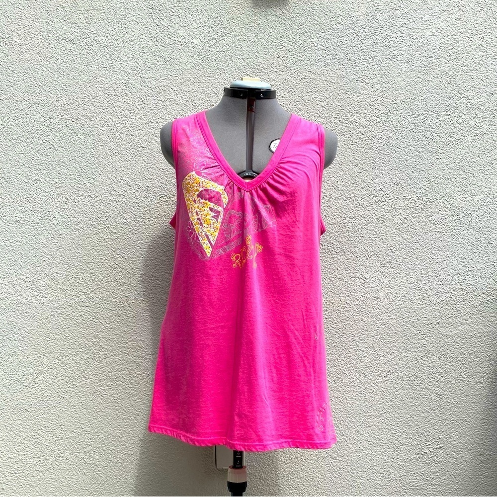 Roxy pink long scoop neck Womens sleeveless t-shirt size XL
